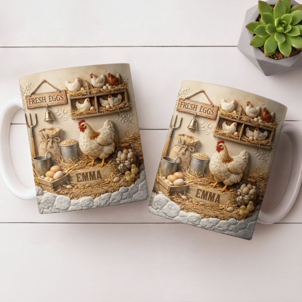Fresh Eggs With Charming Chickens Design - Personalized Custom Coffee Mug - FARM020_MG