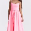 Fresh Scoop Neck Spaghetti Strap Pocket Trim Fit & Flare Midi Sundress - Pink