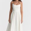 Fresh Scoop Neck Spaghetti Strap Pocket Trim Fit & Flare Midi Sundress - White
