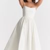 Fresh Scoop Neck Spaghetti Strap Pocket Trim Fit & Flare Midi Sundress - White