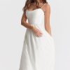 Fresh Scoop Neck Spaghetti Strap Pocket Trim Fit & Flare Midi Sundress - White