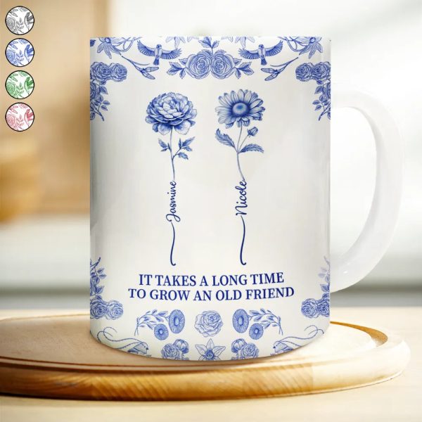 Friendship White Ceramic Mug with Clear Print and Floral Details, Simple Everyday Style, Gift-Ready for Loved Ones