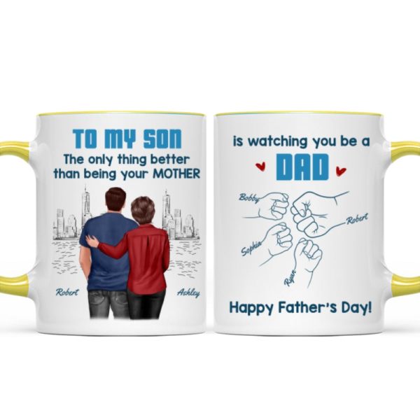 From Mom Dad To Son Watching You Be A Dad Blue Tone - Personalized Mug - Gift For Son