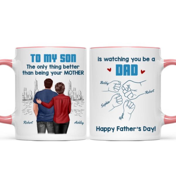 From Mom Dad To Son Watching You Be A Dad Blue Tone - Personalized Mug - Gift For Son