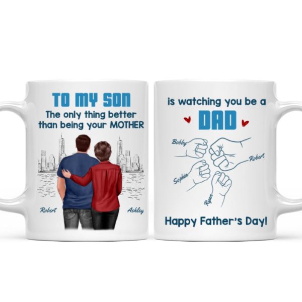 From Mom Dad To Son Watching You Be A Dad Blue Tone - Personalized Mug - Gift For Son