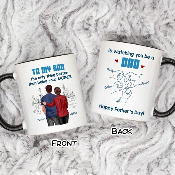 From Mom Dad To Son Watching You Be A Dad Blue Tone - Personalized Mug - Gift For Son