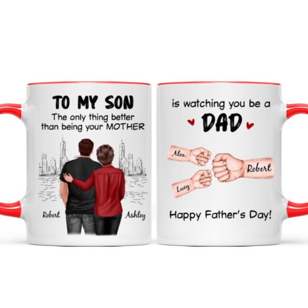 From Mom Dad To Son Watching You Be A Dad Fist Bump Personalized Mug, Gift For Son