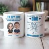 From Mom To Son Watching You Be A Dad Cartoon Style Fist Bump Personalized Mug, Father's Day Gift For Son