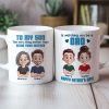 From Mom To Son Watching You Be A Dad Cartoon Style Personalized Mug, Father's Day Gift For Son