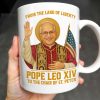 From The Land Of Liberty, Pope Leo XIV To The Chair Of St. Peter, Pope and American Flag - Personalized Custom Coffee Mug - FTH078_MG
