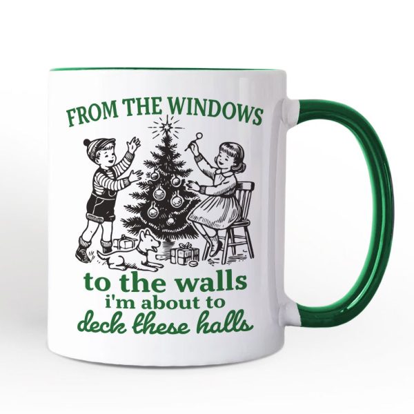From the Windows to the Walls Deck These Halls Personalized Mug, Funny Vintage Christmas Gift with Custom Name