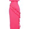 Fuchsia Strapless Ruffle Side Slit Maxi Dress