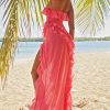 Fuchsia Strapless Ruffle Side Slit Maxi Dress