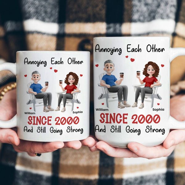 Funny Couple Mug Custom Anniversary Gift for Husband or Wife with Coffee Illustration