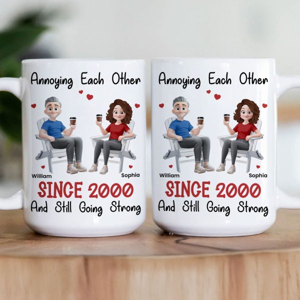 Funny Couple Mug Custom Anniversary Gift for Husband or Wife with Coffee Illustration