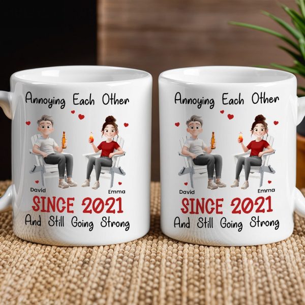 Funny Couple Mug Custom Anniversary Gift for Husband or Wife with Coffee Illustration