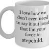 Funny Favorite Stepchild Coffee Mug Gift for Stepmom Stepdad from Stepdaughter Stepson, Mothers Day Birthday Gift