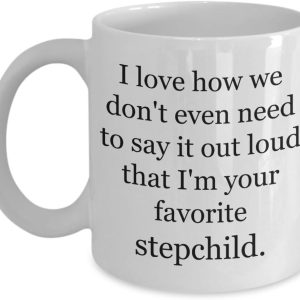 Funny Favorite Stepchild Coffee Mug Gift for Stepmom Stepdad from Stepdaughter Stepson, Mothers Day Birthday Gift