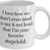 Funny Favorite Stepchild Coffee Mug Gift for Stepmom Stepdad from Stepdaughter Stepson, Mothers Day Birthday Gift