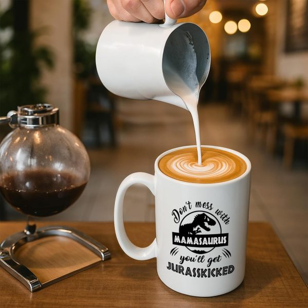 Funny Mamasaurus Coffee Mug Don't Mess With Mamasaurus You'll Get Jurasskicked Dinosaur Design, Gift for Mom from Daughter Son Kids Husband, Birthday Christmas Gift