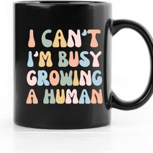 Funny New Mom Coffee Mug I'm Busy Growing a Human Pregnancy Announcement Mug, Gift for Mom to Be from Husband, Baby Reveal Gift