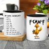 Funny Personalized Ceramic Mug with Grumpy Chicken and Work Vocabulary Quote, Creative Desk Gift for Coworkers