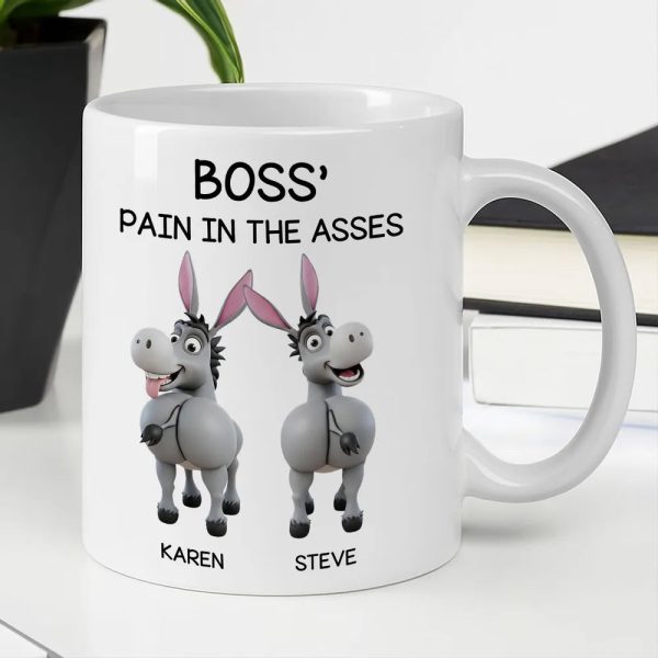 Funny Personalized White Ceramic Mug for Boss Custom Cartoon Donkey Team, Unique Office Gift for Coworkers, Hilarious Value-Priced Present