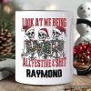 Funny Skeletons in Santa Hat Christmas Personalized Mug, Look At Me Being All Festive Gift with Custom Name
