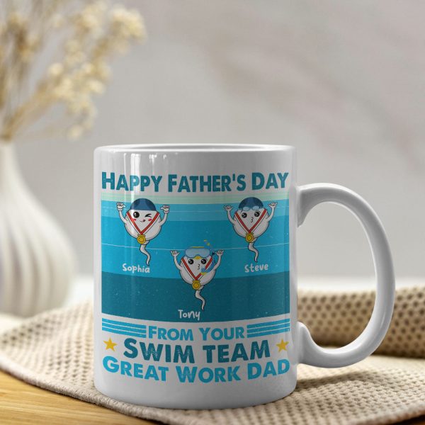 Funny Sperm Great Work Dad - From Your Swim Team - Personalized Coffee Mug - Father's Day Gift, Birthday Gift For Dad