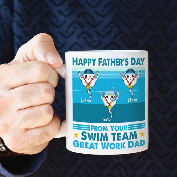 Funny Sperm Great Work Dad - From Your Swim Team - Personalized Coffee Mug - Father's Day Gift, Birthday Gift For Dad