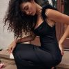 Fur Strap Black Satin Maxi Slip Dress