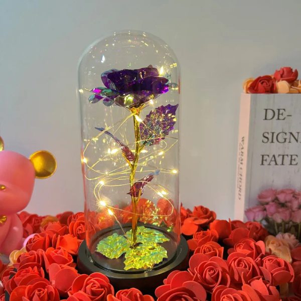Galaxy Eternal Rose in Dome with LED Lights – Romantic Gift for Valentine’s Day, Mother’s Day, Wedding