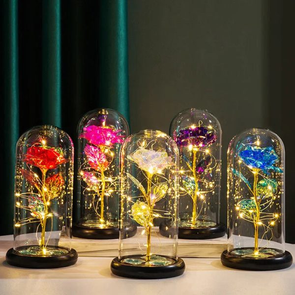 Galaxy Eternal Rose in Dome with LED Lights – Romantic Gift for Valentine’s Day, Mother’s Day, Wedding