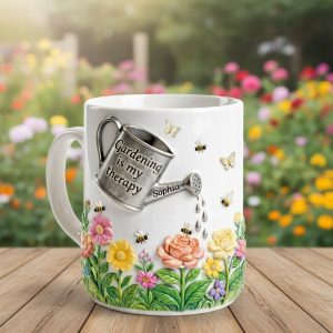Gardening Is My Therapy - Personalized White Edge-to-Edge Mug - Gift For Gardening Lovers, Gardeners HH01