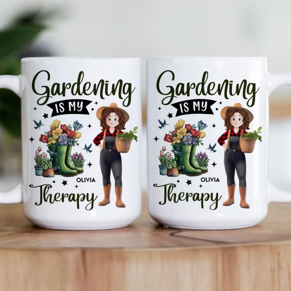 Gardening Is My Therapy Cartoon Version - Personalized Mug