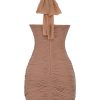 Gathered Plunge Neck Halter Backless Mini Dress