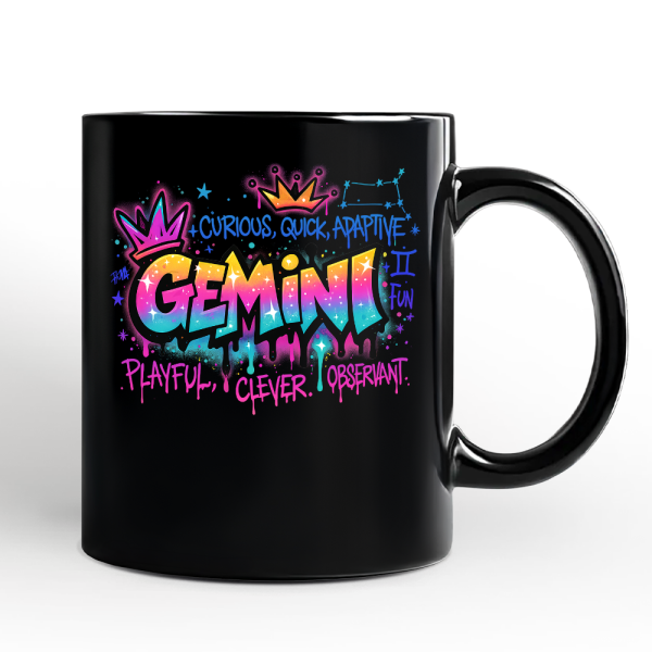 Gemini Graffiti Zodiac Personalized Mug, Street Style Astrology Horoscope Gift with Custom Name