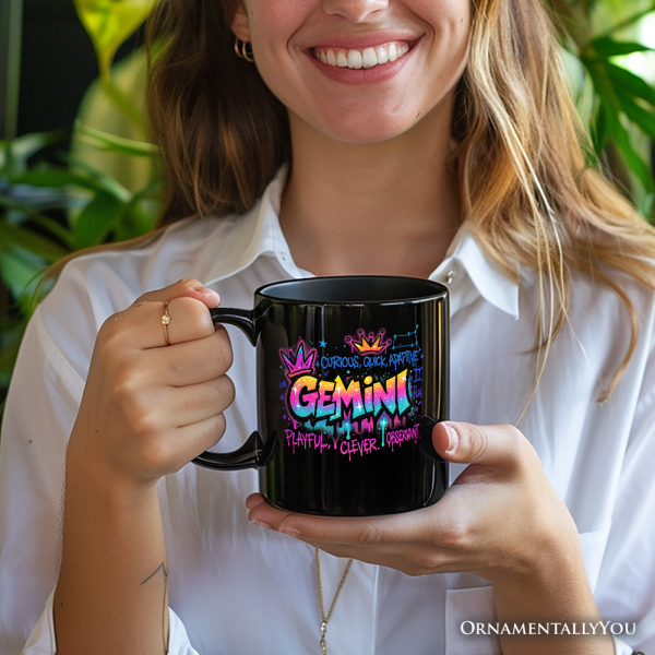Gemini Graffiti Zodiac Personalized Mug, Street Style Astrology Horoscope Gift with Custom Name