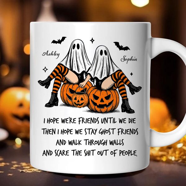 Ghost Girls We're Friends Until We Die Personalized Mug, Halloween Gift for Besties, Best Friends