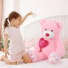 Giant Pink Teddy Bear With Red Heart 4.3ft