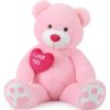 Giant Pink Teddy Bear With Red Heart 4.3ft