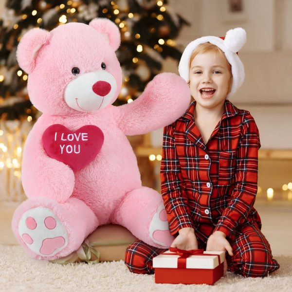 Giant Pink Teddy Bear With Red Heart 4.3ft