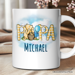 Gingham Bear Papa Personalized Mug, Honey Bear Family Gift with Custom Name