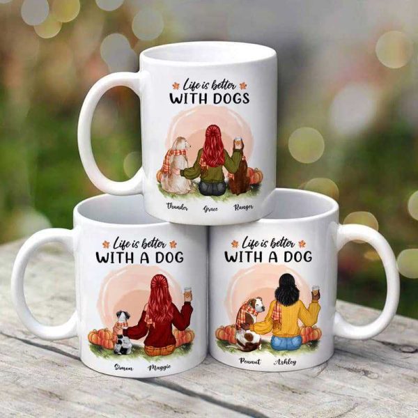 Girl And Dog Sitting In Pumpkin Patch Fall Season Personalized Mug