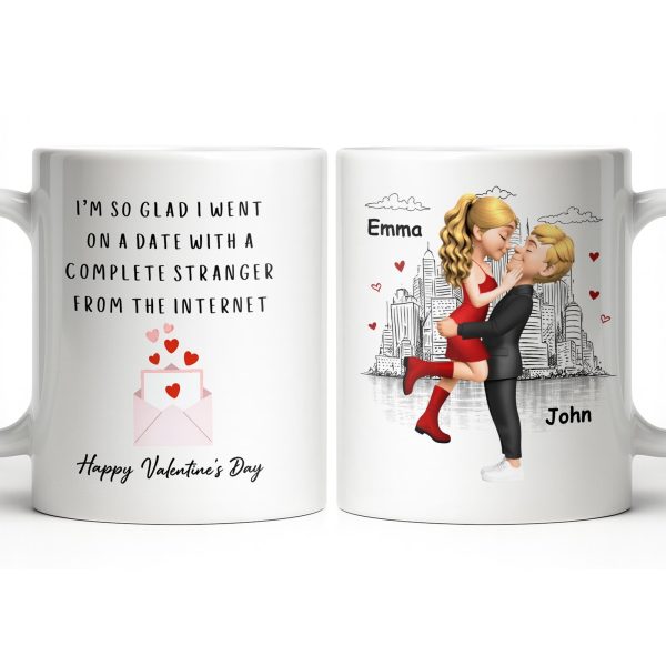 Glad I Went On A Date With A Complete Stranger, Hearts And Cityscape - Personalized Custom Coffee Mug - CPL1362_MG