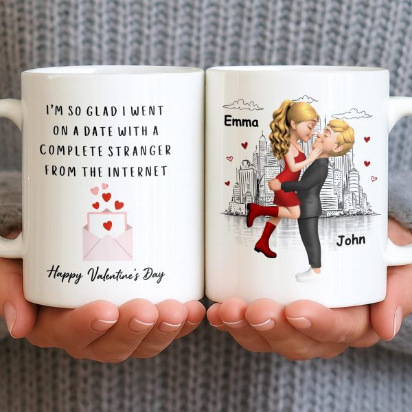 Glad I Went On A Date With A Complete Stranger, Hearts And Cityscape - Personalized Custom Coffee Mug - CPL1362_MG