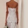 Glamorous Leaf Laser Cut Strapless Bandage Cocktail Midi Dress - White