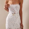 Glamorous Leaf Laser Cut Strapless Bandage Cocktail Midi Dress - White