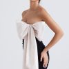 Glamorous Oversized Bow Trim Two Tone Satin Pleated Strapless Mini Dress - Black