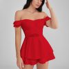 GLENDALE Satin Ruffle Strapless Mini Dress